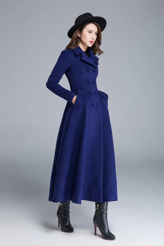 Vintage inspired Long wool coat, Winter coat women, Wool coat women, fit and flare coat, Double breasted Wedding wool coat, Xiaolizi 2412#