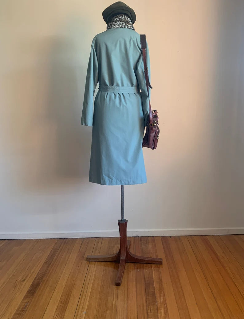 Rare Found 90s British Designed Autumn Winter in Morandi Blue/Fleece Lined Overcoat Outerwear/Warm Loose-fit Long Coat/Tie Belt Coat/SizeS-M