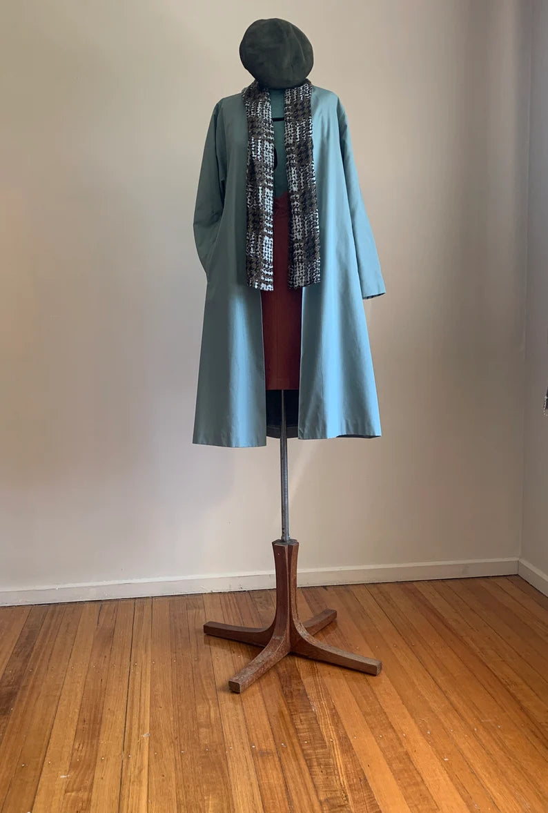 Rare Found 90s British Designed Autumn Winter in Morandi Blue/Fleece Lined Overcoat Outerwear/Warm Loose-fit Long Coat/Tie Belt Coat/SizeS-M